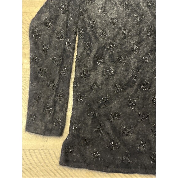 Angora Sweater Shirt Top Christmas Pullover Size Med Fuzzy Black Beaded Tesori - Picture 4 of 9